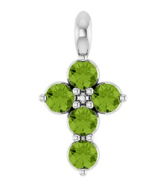 R42363 Pendant Platinum Set Natural Peridot Round 2 Mm 11.5 X 6.1 Mm Polished Natural Periot Cross Pendant