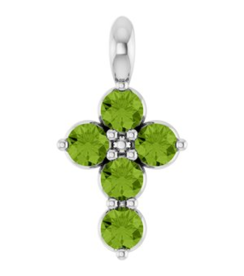 R42363 Pendant Platinum Set Natural Peridot Round 2 Mm 11.5 X 6.1 Mm Polished Natural Periot Cross Pendant