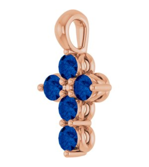 R42363 Pendant 14K Rose Set Natural Blue Sapphire Round 2 Mm 11.5 X 6.1 Mm Polished Natural Blue Sapphire Cross Pendant