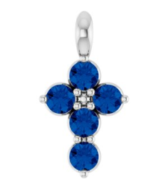 R42363 Pendant 14K White Set Lab-Grown Blue Sapphire Round 2 Mm 11.5 X 6.1 Mm Polished Lab-Grown Blue Sapphire Cross Pendant