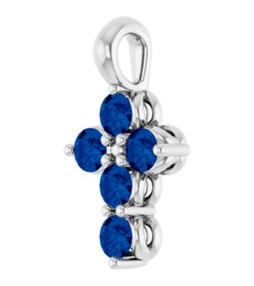 R42363 Pendant 14K White Set Lab-Grown Blue Sapphire Round 2 Mm 11.5 X 6.1 Mm Polished Lab-Grown Blue Sapphire Cross Pendant
