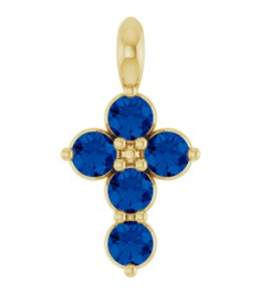 R42363 Pendant 14K Yellow Set Lab-Grown Blue Sapphire Round 2 Mm 11.5 X 6.1 Mm Polished Lab-Grown Blue Sapphire Cross Pendant