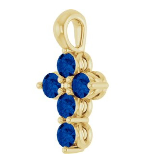 R42363 Pendant 14K Yellow Set Lab-Grown Blue Sapphire Round 2 Mm 11.5 X 6.1 Mm Polished Lab-Grown Blue Sapphire Cross Pendant