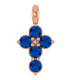 R42363 Pendant 14K Rose Set Lab-Grown Blue Sapphire Round 2 Mm 11.5 X 6.1 Mm Polished Lab-Grown Blue Sapphire Cross Pendant