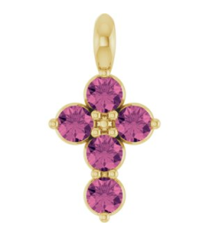 R42363 Pendant 14K Yellow Set Natural Pink Tourmaline Round 2 Mm 11.5 X 6.1 Mm Polished Natural Pink Tourmaline Cross Pendant