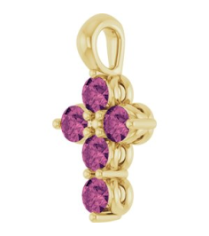 R42363 Pendant 14K Yellow Set Natural Pink Tourmaline Round 2 Mm 11.5 X 6.1 Mm Polished Natural Pink Tourmaline Cross Pendant