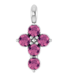 R42363 Pendant Platinum Set Natural Pink Tourmaline Round 2 Mm 11.5 X 6.1 Mm Polished Natural Pink Tourmaline Cross Pendant