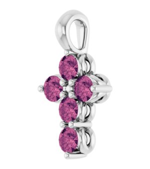 R42363 Pendant Platinum Set Natural Pink Tourmaline Round 2 Mm 11.5 X 6.1 Mm Polished Natural Pink Tourmaline Cross Pendant