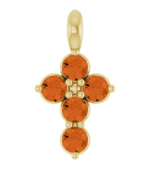 R42363 Pendant 14K Yellow Set Natural Citrine Round 2 Mm 11.5 X 6.1 Mm Polished Natural Citrine Cross Pendant
