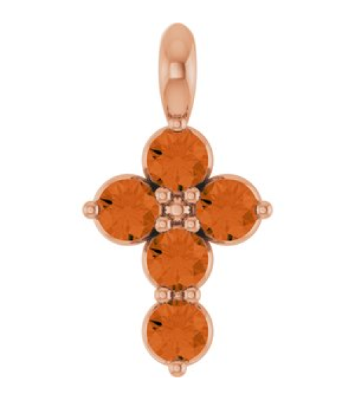 R42363 Pendant 14K Rose Set Natural Citrine Round 2 Mm 11.5 X 6.1 Mm Polished Natural Citrine Cross Pendant