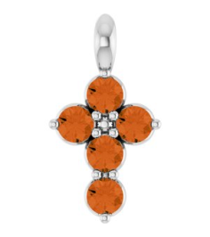 R42363 Pendant Platinum Set Natural Citrine Round 2 Mm 11.5 X 6.1 Mm Polished Natural Citrine Cross Pendant