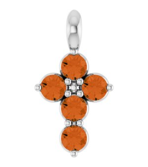R42363 Pendant Platinum Set Natural Citrine Round 2 Mm 11.5 X 6.1 Mm Polished Natural Citrine Cross Pendant