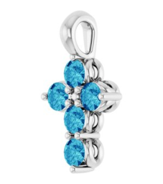 R42363 Pendant 14K White Set Natural Blue Zircon Round 2 Mm 11.5 X 6.1 Mm Polished Natural Blue Zircon Cross Pendant