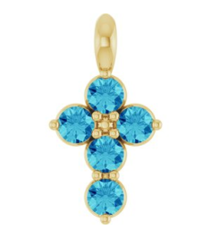 R42363 Pendant 14K Yellow Set Natural Blue Zircon Round 2 Mm 11.5 X 6.1 Mm Polished Natural Blue Zircon Cross Pendant