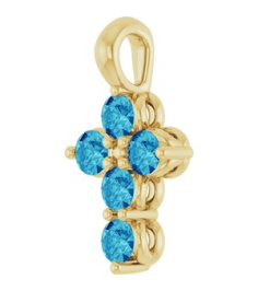 R42363 Pendant 14K Yellow Set Natural Blue Zircon Round 2 Mm 11.5 X 6.1 Mm Polished Natural Blue Zircon Cross Pendant
