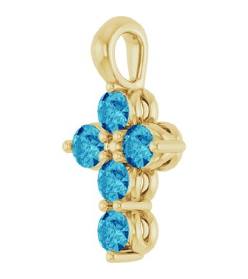 R42363 Pendant 14K Yellow Set Natural Blue Zircon Round 2 Mm 11.5 X 6.1 Mm Polished Natural Blue Zircon Cross Pendant