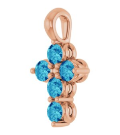 R42363 Pendant 14K Rose Set Natural Blue Zircon Round 2 Mm 11.5 X 6.1 Mm Polished Natural Blue Zircon Cross Pendant