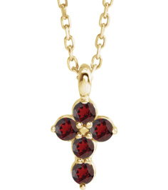 R42363 Necklace 14K Yellow Set Natural Mozambique Garnet Round 2 Mm 11.5 X 6.1 Mm Polished Natural Garnet Cross 16-18 In Necklace