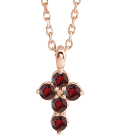 R42363 Necklace 14K Rose Set Natural Mozambique Garnet Round 2 Mm 11.5 X 6.1 Mm Polished Natural Garnet Cross 16-18 In Necklace