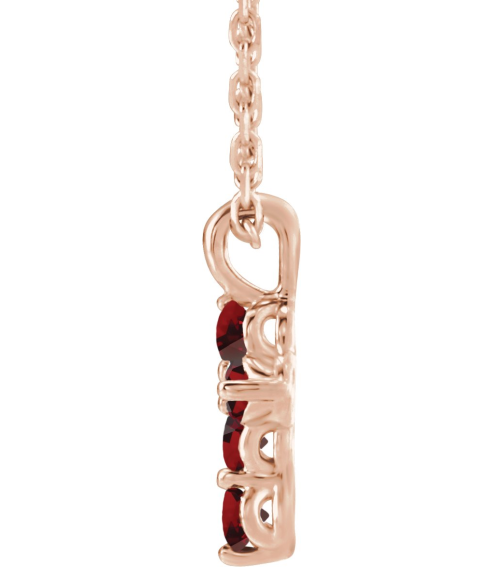 R42363 Necklace 14K Rose Set Natural Mozambique Garnet Round 2 Mm 11.5 X 6.1 Mm Polished Natural Garnet Cross 16-18 In Necklace