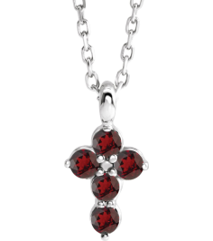 R42363 Necklace Platinum Set Natural Mozambique Garnet Round 2 Mm 11.5 X 6.1 Mm Polished Natural Garnet Cross 16-18 In Necklace