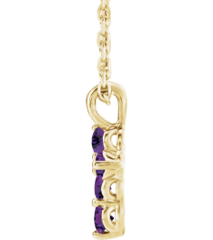 R42363 Necklace 14K Yellow Set Natural Amethyst Round 2 Mm 11.5 X 6.1 Mm Polished Natural Amethyst Cross 16-18 In Necklace