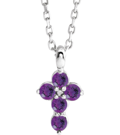 R42363 Necklace Platinum Set Natural Amethyst Round 2 Mm 11.5 X 6.1 Mm Polished Natural Amethyst Cross 16-18 In Necklace