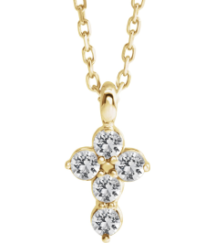 R42363 Necklace 14K Yellow Set Natural White Sapphire Round 2 Mm 11.5 X 6.1 Mm Polished Natural White Sapphire Cross 16-18 In Necklace
