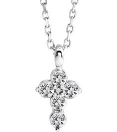 R42363 Necklace Platinum Set Natural White Sapphire Round 2 Mm 11.5 X 6.1 Mm Polished Natural White Sapphire Cross 16-18 In Necklace