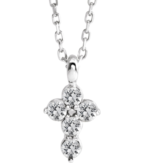 R42363 Necklace Platinum Set Natural White Sapphire Round 2 Mm 11.5 X 6.1 Mm Polished Natural White Sapphire Cross 16-18 In Necklace