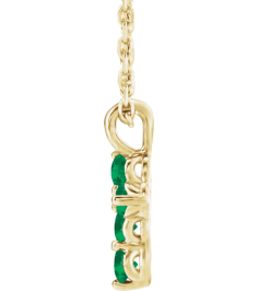 R42363 Necklace 14K Yellow Set Natural Emerald Round 2 Mm 11.5 X 6.1 Mm Polished Natural Emerald Cross 16-18 In Necklace