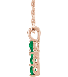 R42363 Necklace 14K Rose Set Natural Emerald Round 2 Mm 11.5 X 6.1 Mm Polished Natural Emerald Cross 16-18 In Necklace