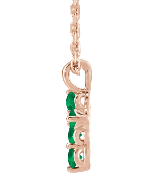 R42363 Necklace 14K Rose Set Natural Emerald Round 2 Mm 11.5 X 6.1 Mm Polished Natural Emerald Cross 16-18 In Necklace