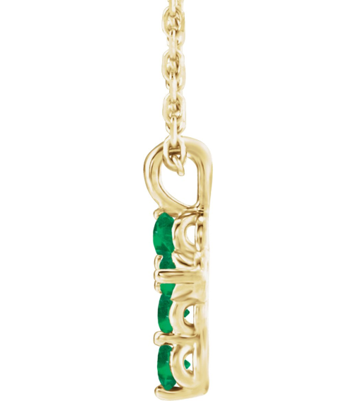 R42363 Necklace 14K Yellow Set Lab-Grown Emerald Round 2 Mm 11.5 X 6.1 Mm Polished Lab-Grown Emerald Cross 16-18 In Necklace