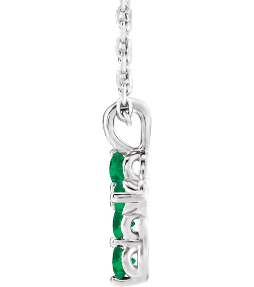 R42363 Necklace Platinum Set Lab-Grown Emerald Round 2 Mm 11.5 X 6.1 Mm Polished Lab-Grown Emerald Cross 16-18 In Necklace