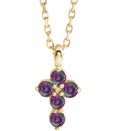 R42363 Necklace 14K Yellow Set Natural Alexandrite Round 2 Mm 11.5 X 6.1 Mm Polished Natural Alexandrite Cross 16-18 In Necklace