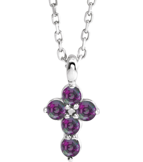 R42363 Necklace Platinum Set Natural Alexandrite Round 2 Mm 11.5 X 6.1 Mm Polished Natural Alexandrite Cross 16-18 In Necklace