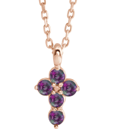 R42363 Necklace 14K Rose Set Lab-Grown Alexandrite Round 2 Mm 11.5 X 6.1 Mm Polished Lab-Grown Alexandrite Cross 16-18 In Necklace