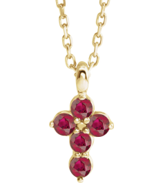 R42363 Necklace 14K Yellow Set Lab-Grown Ruby Round 2 Mm 11.5 X 6.1 Mm Polished Lab-Grown Ruby Cross 16-18 In Necklace