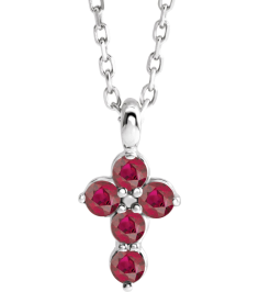 R42363 Necklace Platinum Set Lab-Grown Ruby Round 2 Mm 11.5 X 6.1 Mm Polished Lab-Grown Ruby Cross 16-18 In Necklace