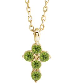 R42363 Necklace 14K Yellow Set Natural Peridot Round 2 Mm 11.5 X 6.1 Mm Polished Natural Peridot Cross 16-18 In Necklace