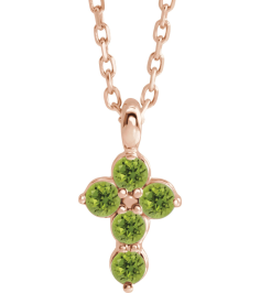 R42363 Necklace 14K Rose Set Natural Peridot Round 2 Mm 11.5 X 6.1 Mm Polished Natural Peridot Cross 16-18 In Necklace