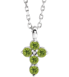 R42363 Necklace Platinum Set Natural Peridot Round 2 Mm 11.5 X 6.1 Mm Polished Natural Peridot Cross 16-18 In Necklace