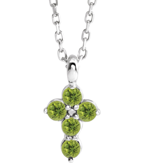 R42363 Necklace Platinum Set Natural Peridot Round 2 Mm 11.5 X 6.1 Mm Polished Natural Peridot Cross 16-18 In Necklace
