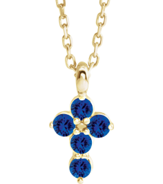 R42363 Necklace 14K Yellow Set Natural Blue Sapphire Round 2 Mm 11.5 X 6.1 Mm Polished Natural Blue Sapphire Cross 16-18 In Necklace