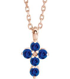 R42363 Necklace 14K Rose Set Natural Blue Sapphire Round 2 Mm 11.5 X 6.1 Mm Polished Natural Blue Sapphire Cross 16-18 In Necklace