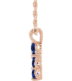 R42363 Necklace 14K Rose Set Natural Blue Sapphire Round 2 Mm 11.5 X 6.1 Mm Polished Natural Blue Sapphire Cross 16-18 In Necklace