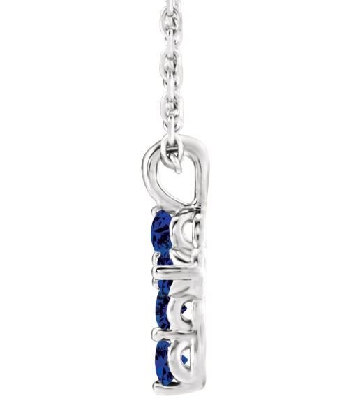 R42363 Necklace Platinum Set Natural Blue Sapphire Round 2 Mm 11.5 X 6.1 Mm Polished Natural Blue Sapphire Cross 16-18 In Necklace