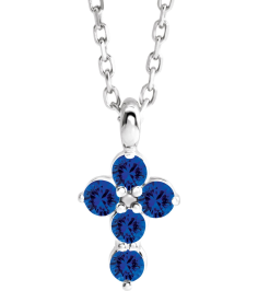 R42363 Necklace Platinum Set Lab-Grown Blue Sapphire Round 2 Mm 11.5 X 6.1 Mm Polished Lab-Grown Blue Sapphire Cross 16-18 In Necklace