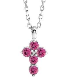 R42363 Necklace Platinum Set Natural Pink Tourmaline Round 2 Mm 11.5 X 6.1 Mm Polished Natural Pink Tourmaline Cross 16-18 In Necklace